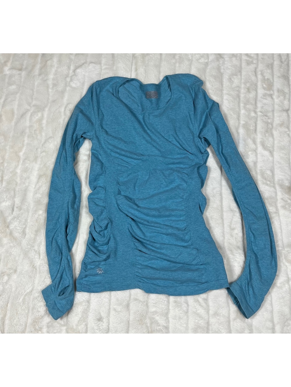 Athleta Women's M Cinched Long Sleeve Thumbhole Sky Blue Active Top
